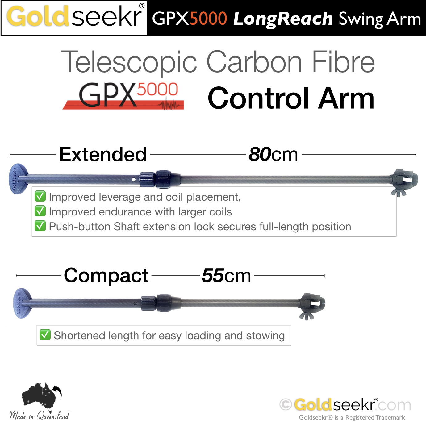 LongReach Telescopic Swing Arm – for Minelab GPX5000