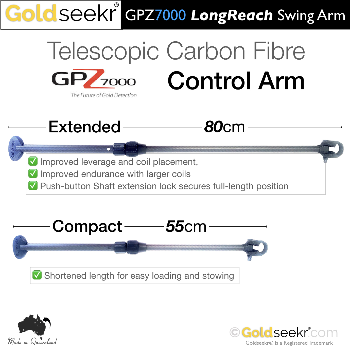 LongReach Telescopic Swing Arm – for Minelab GPZ7000