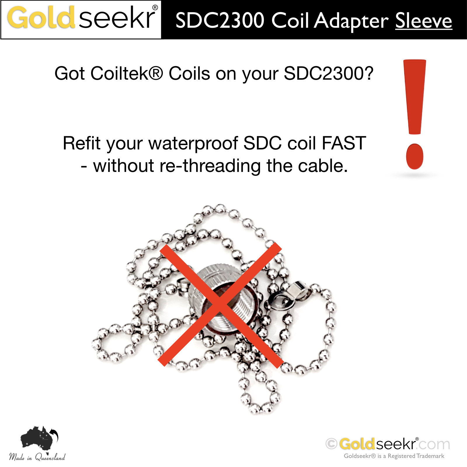 COIL ADAPTER SLEEVE – suits Minelab SDC2300 with coiltek coils