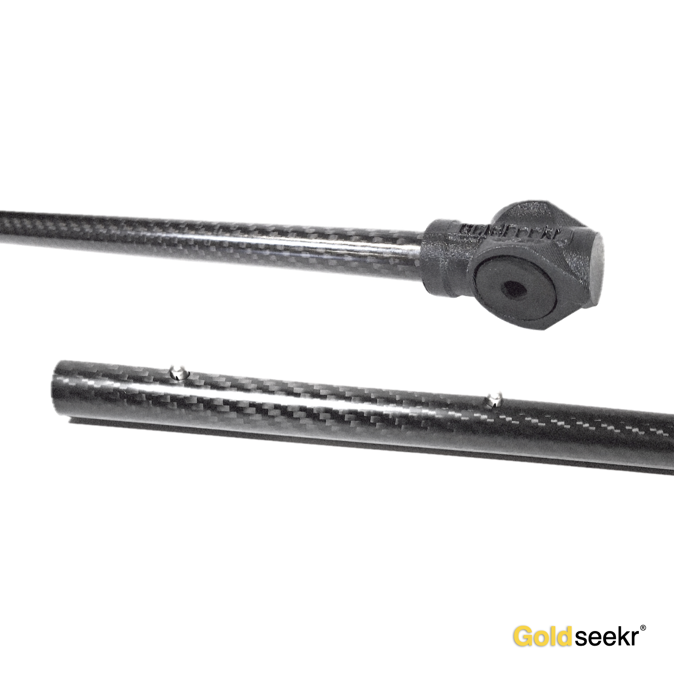 Minelab GPX5000 Lower Shaft Carbon Fibre Upgrade Displaying the two opposite ends of the Goldseekr GPX5000 Lower Shaft Upgrade in the one image