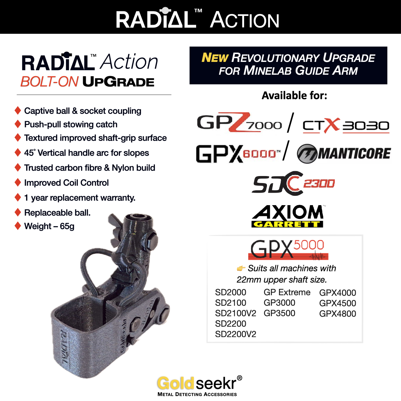 Goldseekr Bolt-on RADiAL-Action Minelab Guide Arm UpGrade for SDC2300 Goldseekr Bolt-on RADiAL-Action Minelab Guide Arm UpGrade for SDC2300 - Image 14