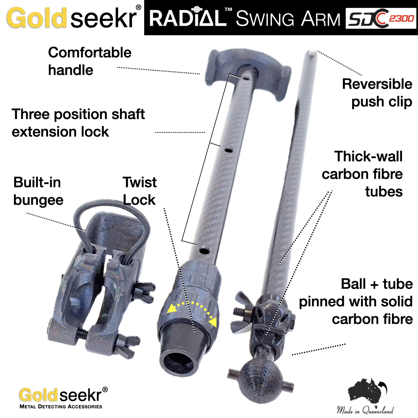 Goldseekr RADiAL Action Telescopic Carbon Fibre Swing Arm for Minelab SDC2300 Goldseekr RADiAL Action Telescopic Carbon Fibre Swing Arm for Minelab SDC2300 - Image 4