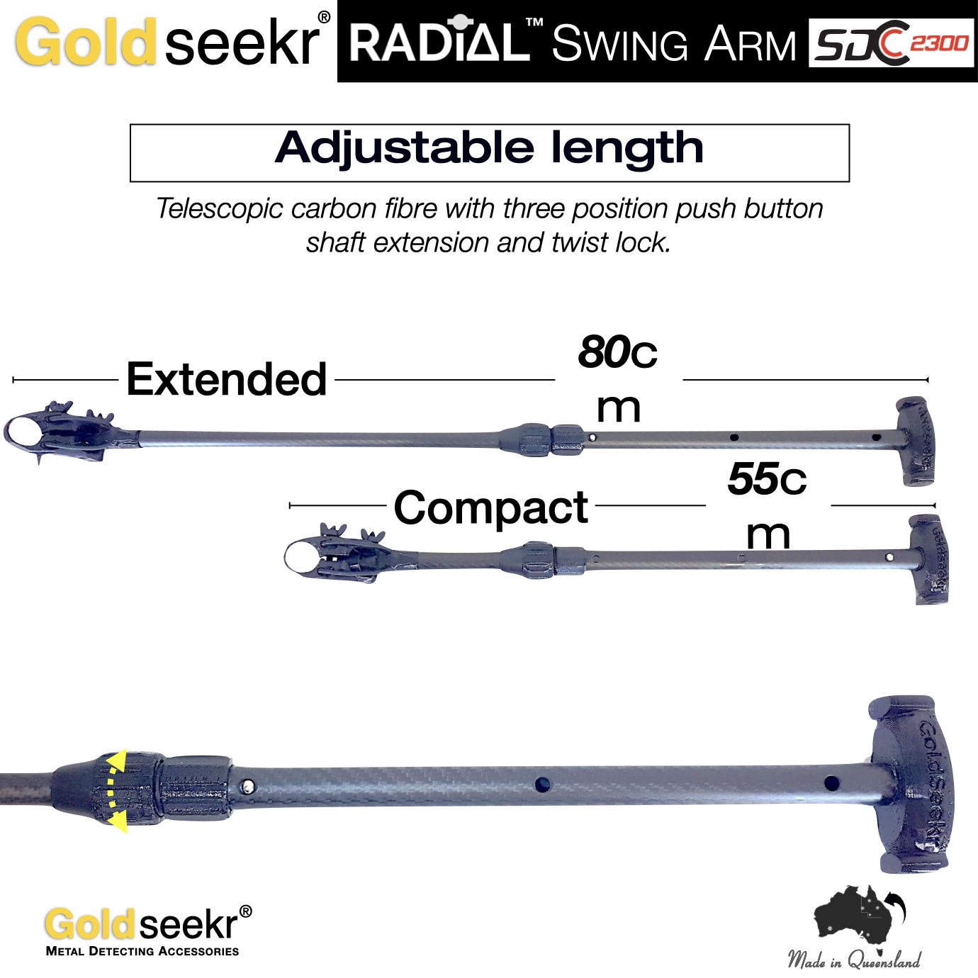 Goldseekr RADiAL Action Telescopic Carbon Fibre Swing Arm for Minelab SDC2300 Goldseekr RADiAL Action Telescopic Carbon Fibre Swing Arm for Minelab SDC2300 - Image 3