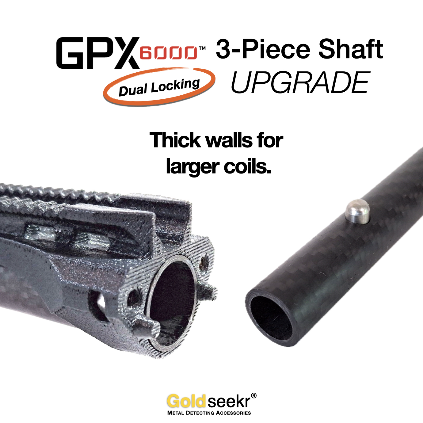 Goldseekr – 3-Piece Dual-Lock GPX6000 Shaft Upgrade Minelab GPX6000 Shaft Upgrade