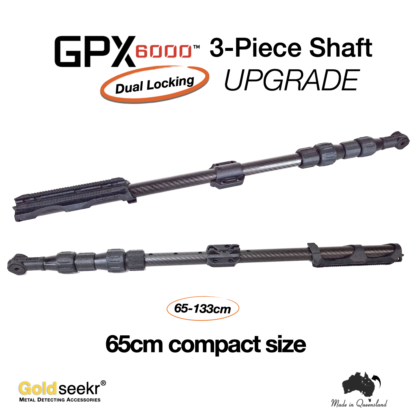 Goldseekr – 3-Piece Dual-Lock GPX6000 Shaft Upgrade Minelab GPX6000 Shaft Upgrade