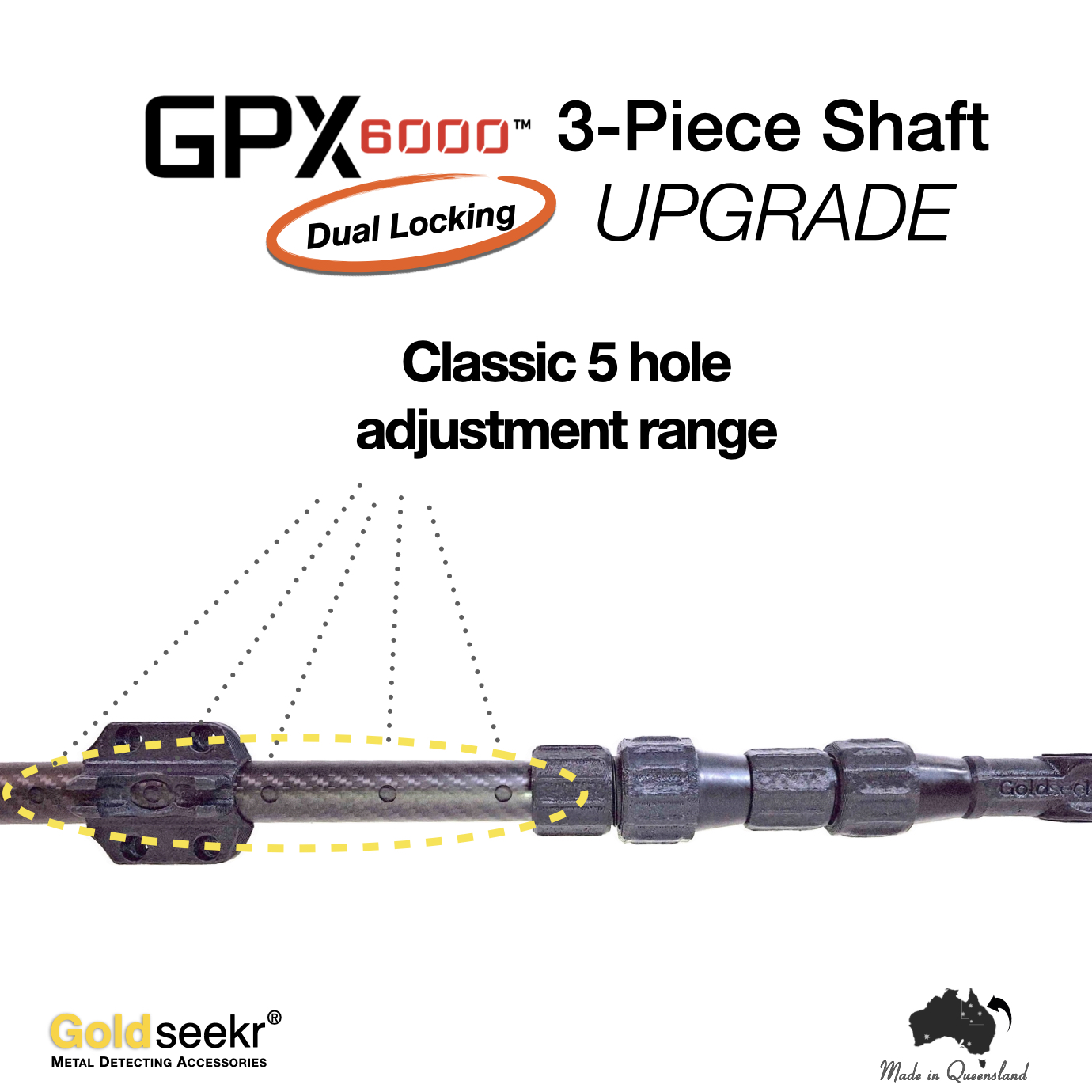 Goldseekr – 3-Piece Dual-Lock GPX6000 Shaft Upgrade Minelab GPX6000 Shaft Upgrade